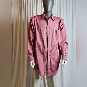 Stafford Men Dress Shirt 16 1/2 35-36 Red Wrinkle Free Oxford Long Sleeve